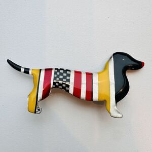Mimi Scholer Brooch Dachshund Wiener Dog‎ Enamel 3" L Multicolor Handmade Spain